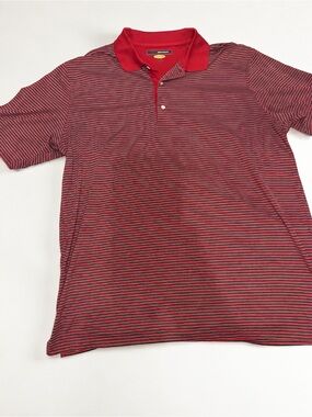 Greg Norman Play Dry XL Red Black Striped Performance Golf Polo Shirt Mens XL